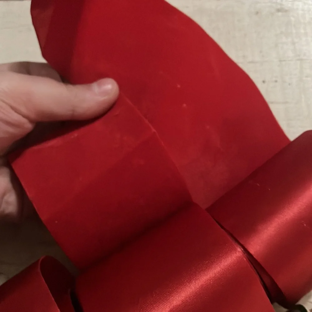 Vintage Used Ribbon Lot Christmas, Satin, Red Velvet
